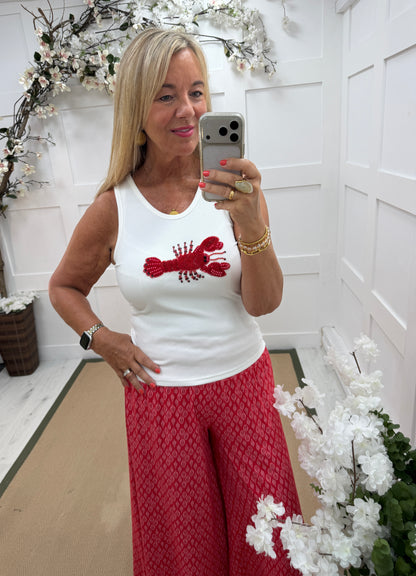 Lara: Red & white beaded lobster tank top. 2 sizes