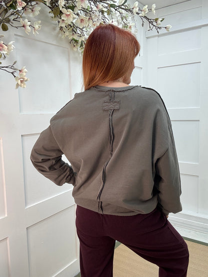 Indi: Taupe graphic print sweatshirt. One size: 12-18