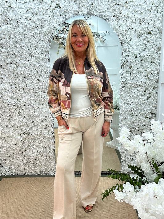 Bailey: Brown soft feel Amalfi bomber jacket. One size: 12-18