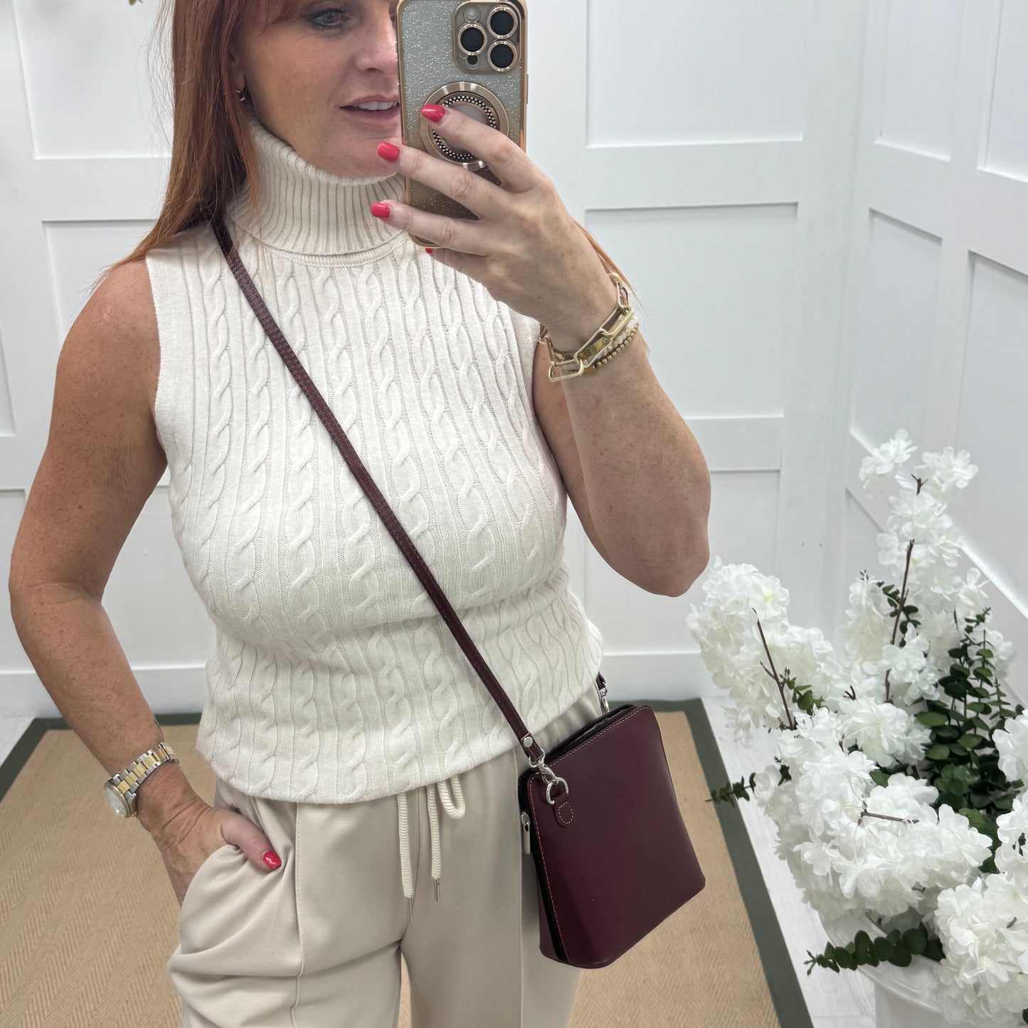 Thea: Burgundy leather cross body/clutch bag.