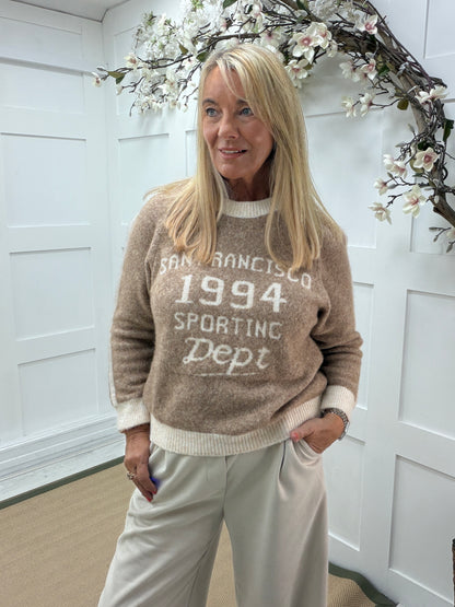 Sara: San Francisco slogan long sleeve top. One size: 12-18. 3 colours
