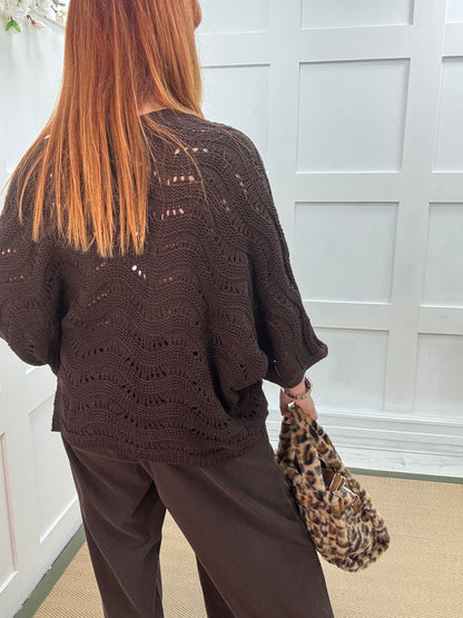 Vicky: Brown knitted batwing cardigan. One size: 10-20