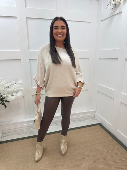 Erin: Chocolate brown stretchy faux leather leggings. Sizes 10-22