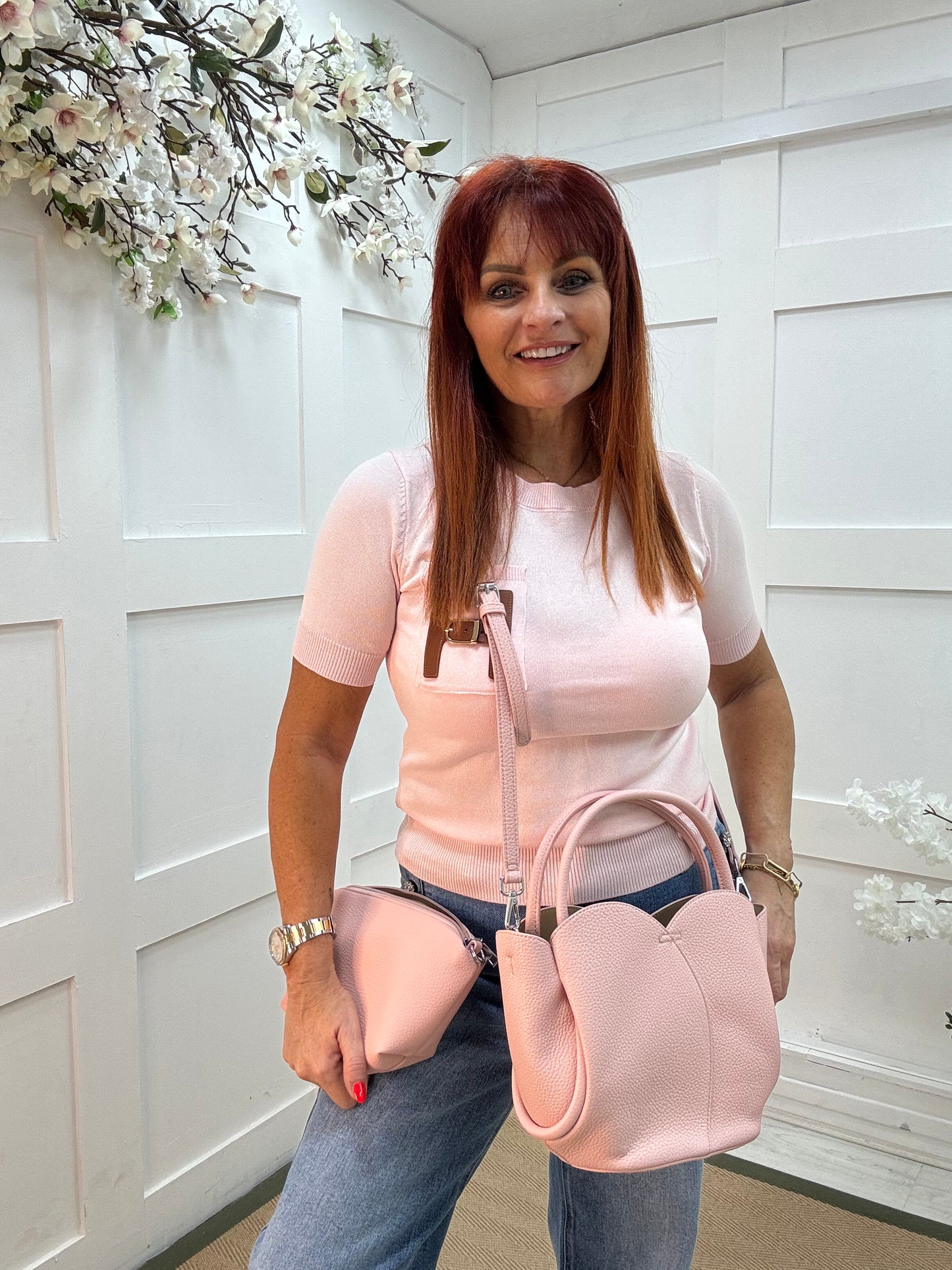 Tulip: Pink hand bag & clutch