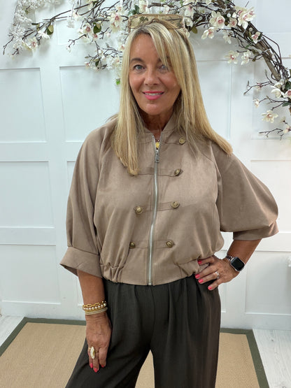 Mirabel : Faux suede military style bomber jacket. One size 10-16