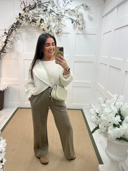 Willow: Cream stretchy short wrap top. One size: 10-18