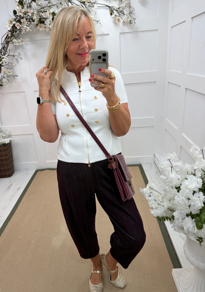 Stevie: Short sleeve military knit top. One size: 8-14. 2 colours