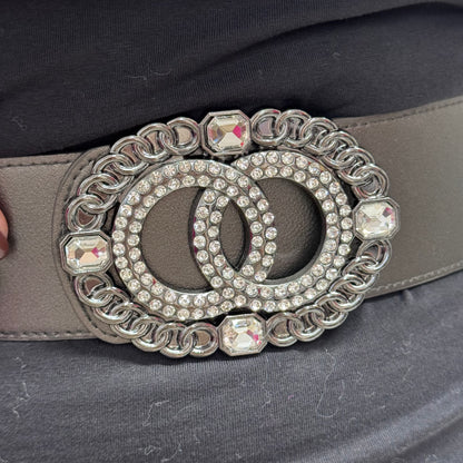 Clare: Large rhinestone oval buckle belt. One size