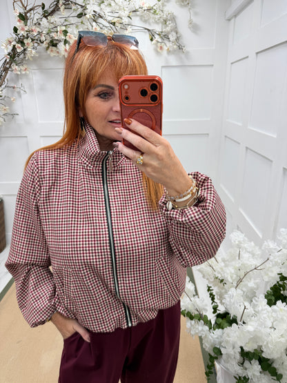 Gigi: Gingham check lightweight funnel neck jacket. One size: 10-16. 3 colours