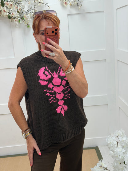 Larrie: Sleeveless lobster soft knit top. One size: 14-18. 2 colours