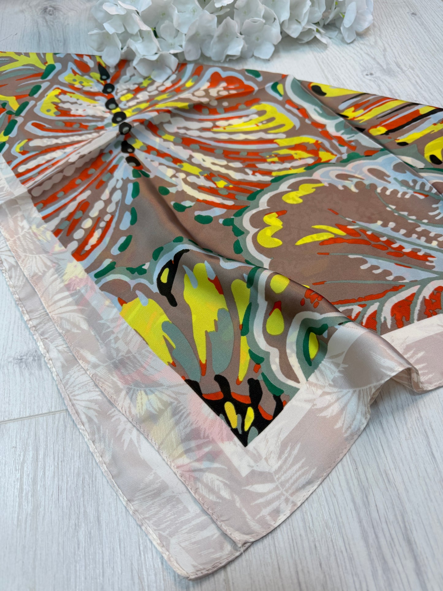 Blair: Abstract leaf print silky neck scarf.