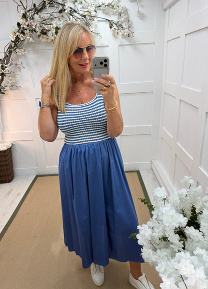 Sofia: Stripe knit midi dress. Sizes: 10-16. 3 colours