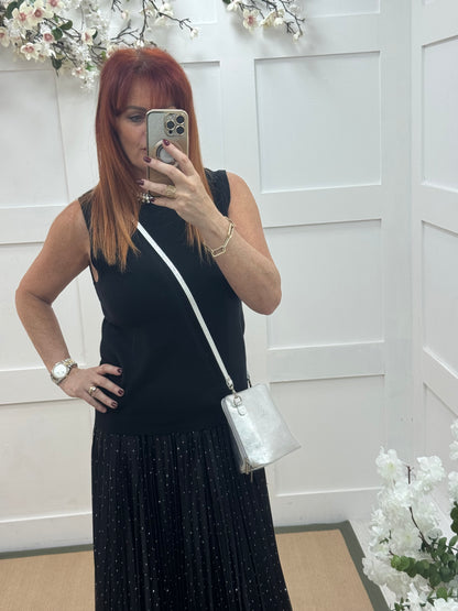 Raven: Black rhinestone sleeveless top. One size: 12-16