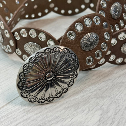 Tilly: Brown & silver cowgirl retro belt. One size: 8-16
