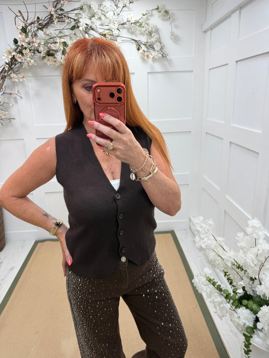 Saffi: Stretchy fine knit button waistcoat. One size: 10-16. 4 colours