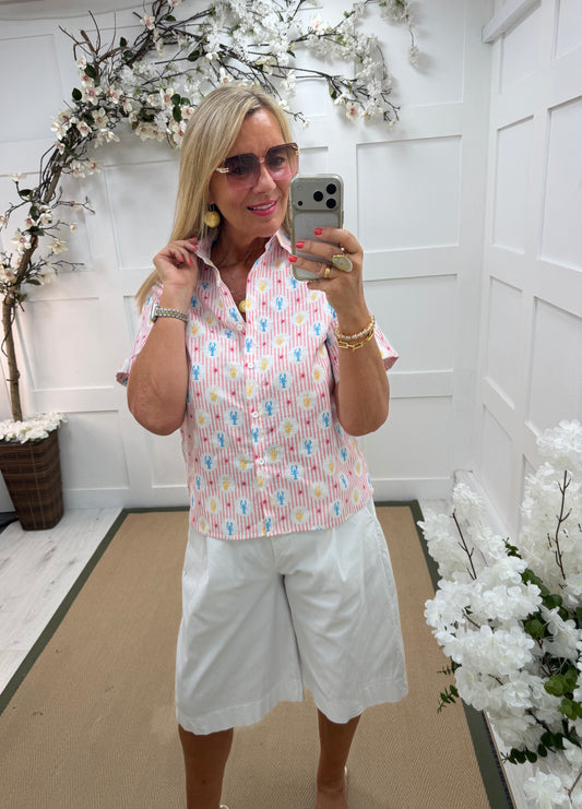 Lulu: Pink stripe lobster shirt. 3 sizes