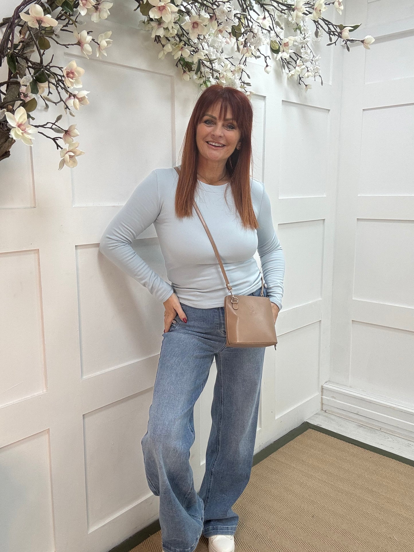 Penny: Baby blue round neck top. One Sz: 8-12