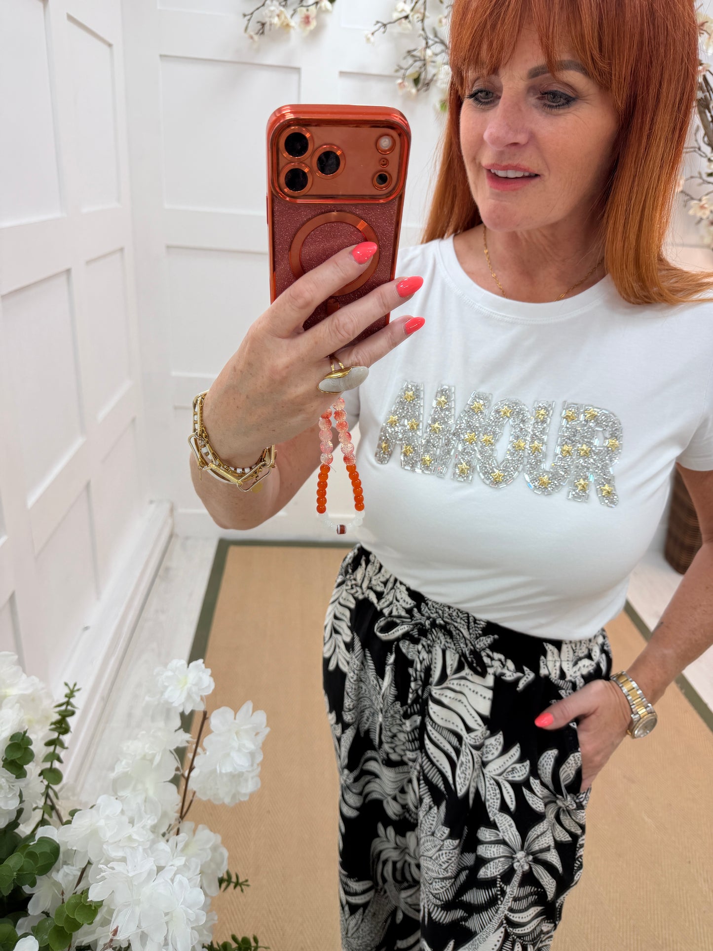 Amy: Diamanté “AMOUR” slogan T shirt. 2 sizes