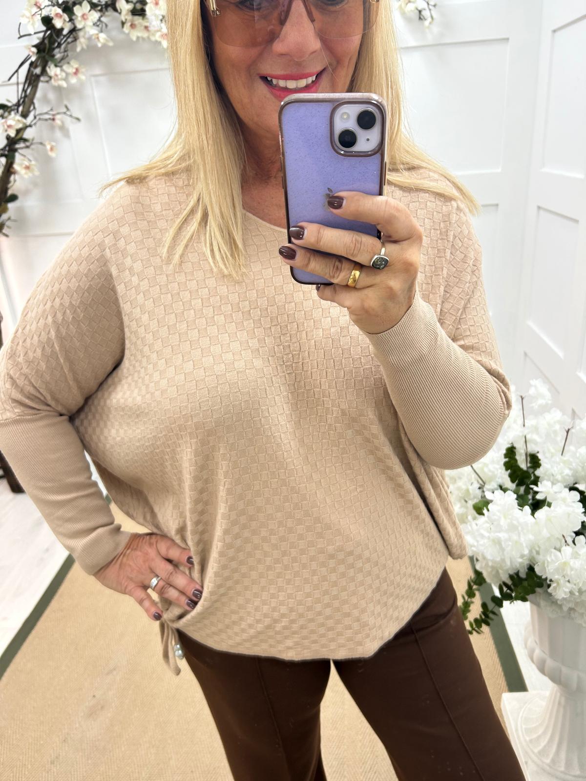 Aria: Sand waffle tie top. One size 16-22