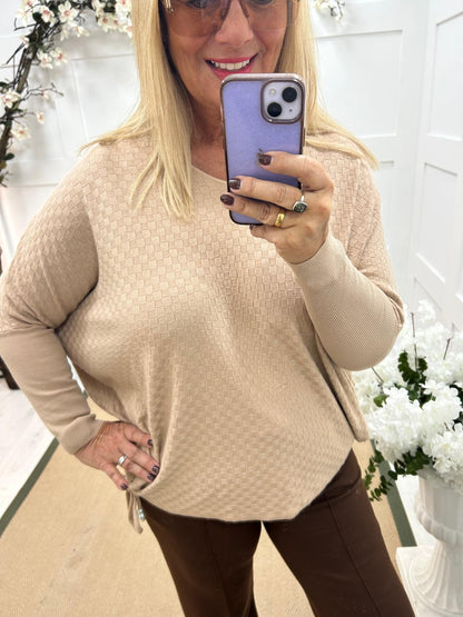 Aria: Sand waffle tie top. One size 16-22