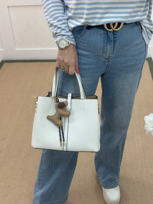 Trixi: Winter white handbag with dog keyring.