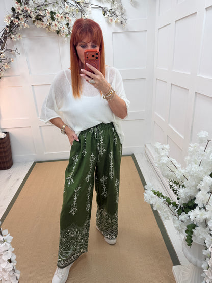 Tara: Printed wide leg stripe trousers. One size: 10-18. 3 colours
