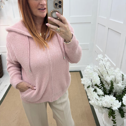Teddi: Pink soft knit hooded top. 2 sizes