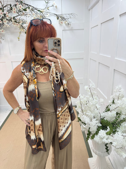 Ali: Brown chain designer inspired silk scarf