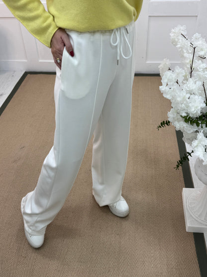 Trudy: White stretchy wide leg pocket trousers. 2 sizes