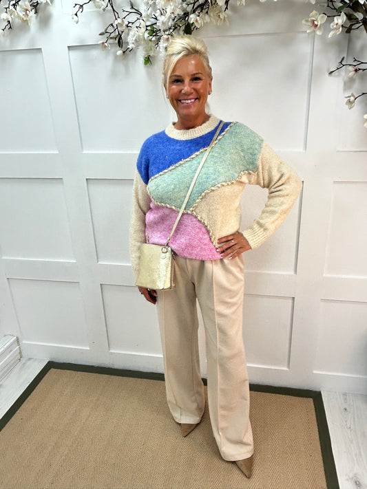 Katia: Multicoloured wool knit top. One size: 10-14