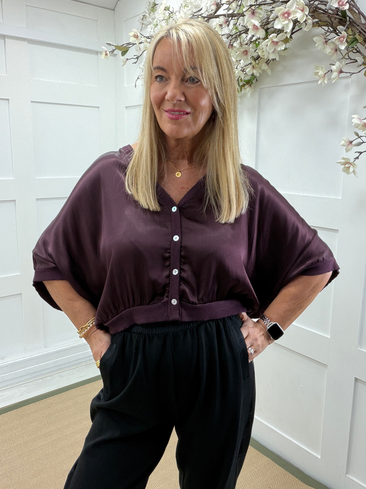 Sadie: Silky button kimono top. One size: 10-16. 3 colours