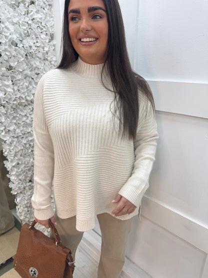 CJ: Cream high neck knitted top. One Sz: 12-18