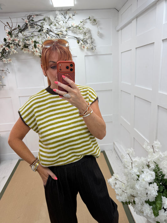 Serena: Sleeveless soft knit stripe top. One size: 12-18. 2 colours