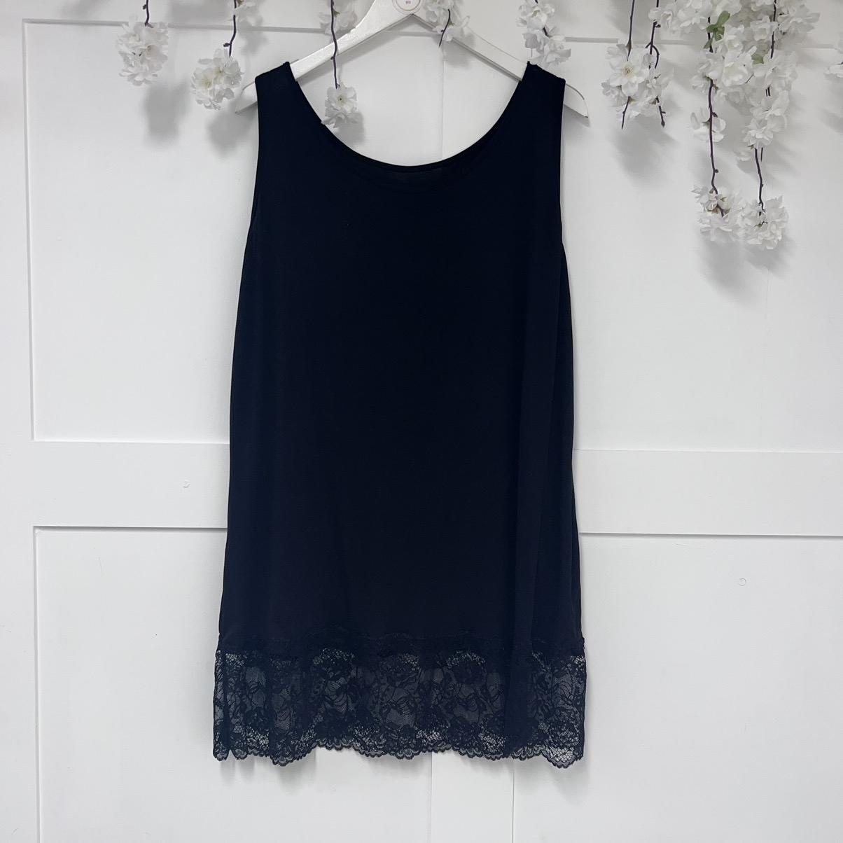 Violeta: Black long plus size layering vest. One size: 18-24/26
