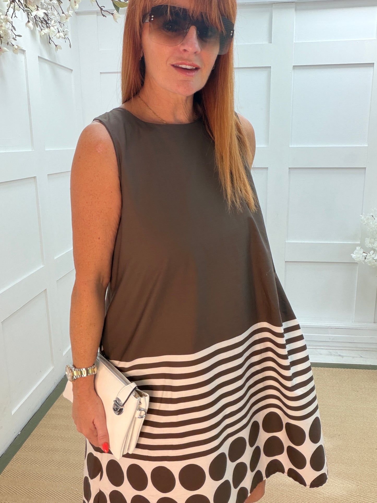 Saba: Sleeveless spotty midi dress. One size: 10-14. 4 colours