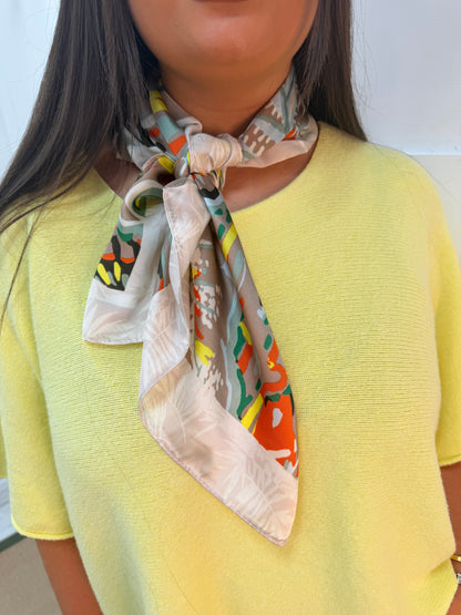 Blair: Abstract leaf print silky neck scarf.