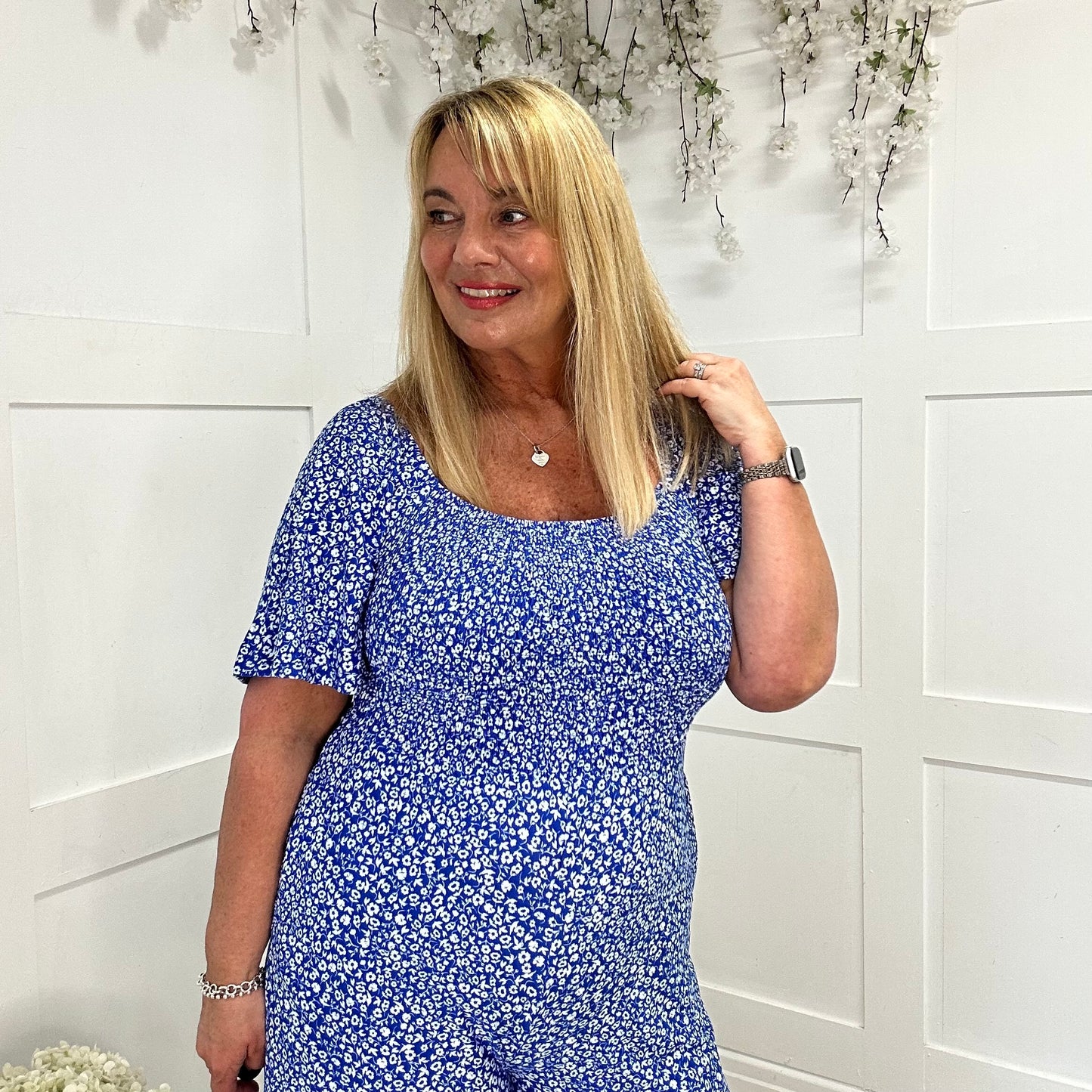 Netty: Blue & white wide leg jumpsuit. 3 sizes