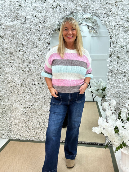 Bloom: Cream stripe knit. One size 14-18