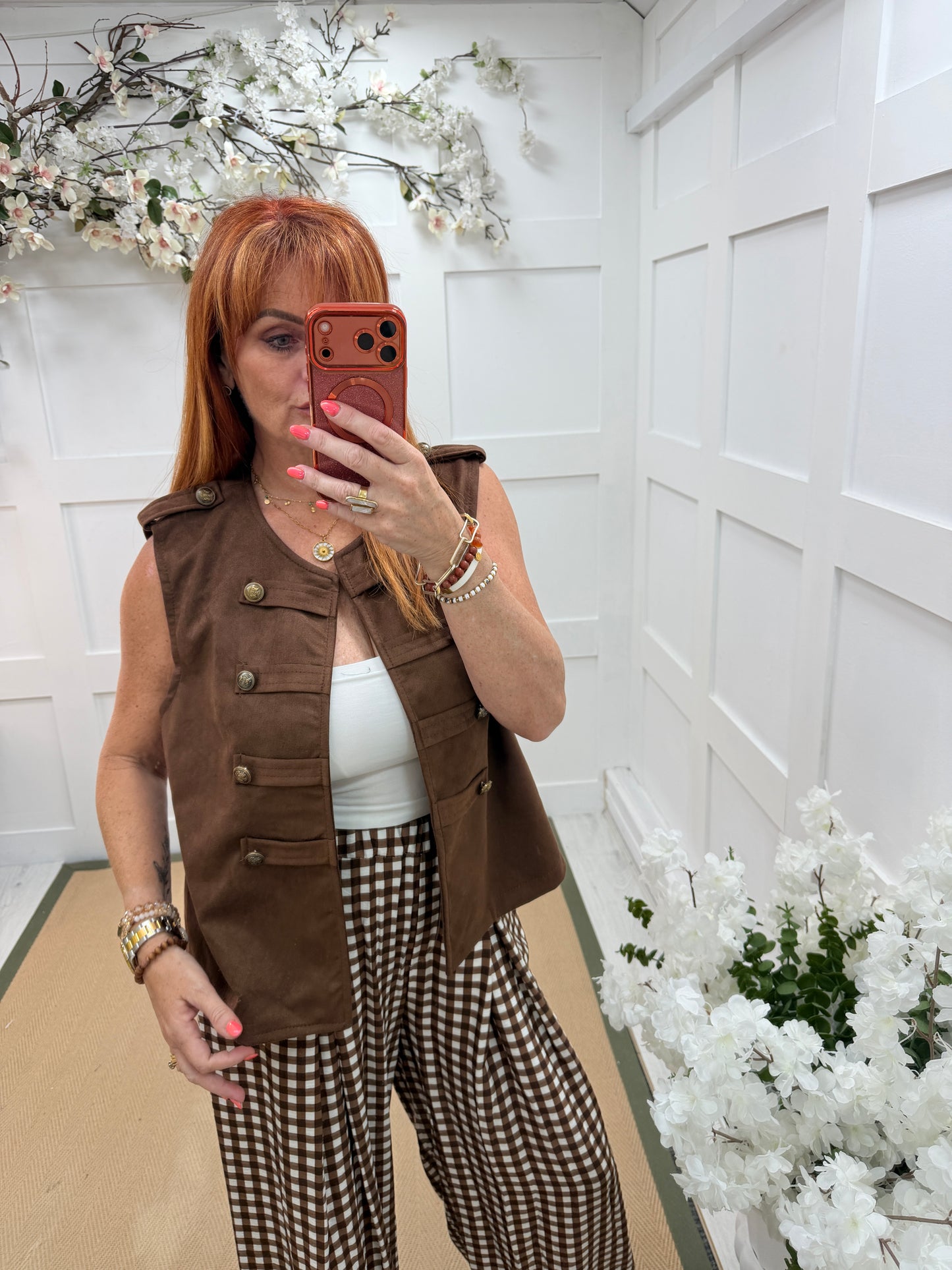 Wren: Soft feel military buttoned waistcoat. One size: 12-16. 2 colours