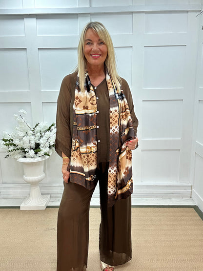 Ali: Brown chain designer inspired silk scarf