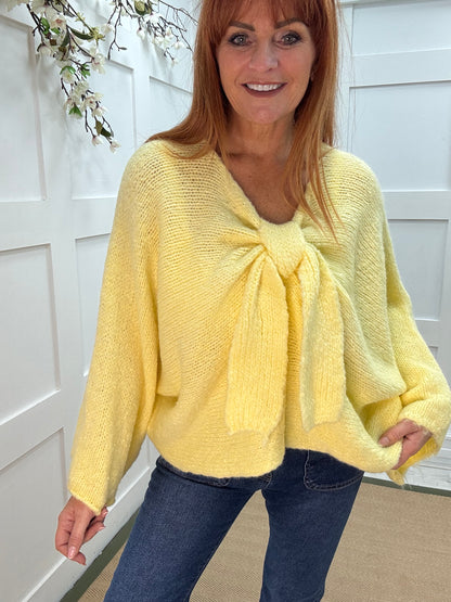 Bloom: Lemon bow knitted jumper. One size: 12-18
