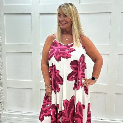 Helena: Burgundy big flower maxi dress. One size: 14-22