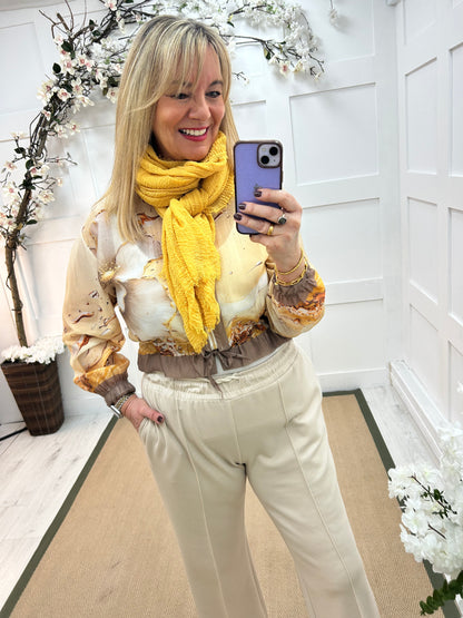 Steph: Gold pink floral printed bomber jacket. One size: 10-16