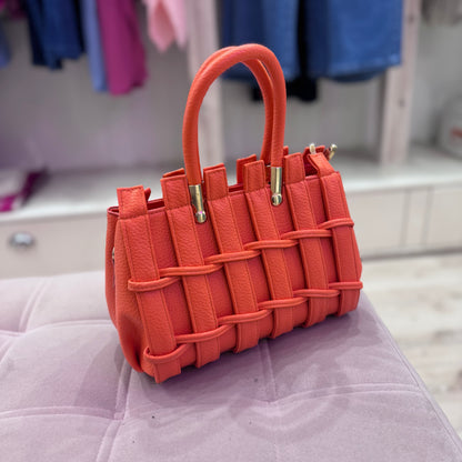 Misha: Small orange weave tote bag