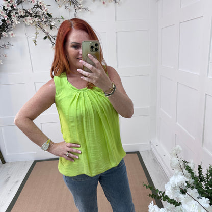Jenna: Lime silk sleeveless top. One size 10-18