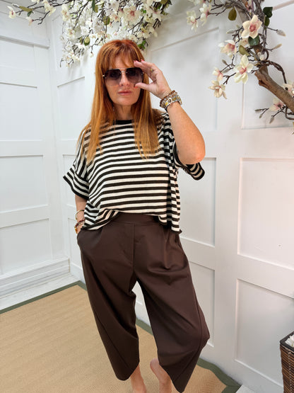 Suki: Short sleeve stripe knit top. One size: 12-18. 3 colours