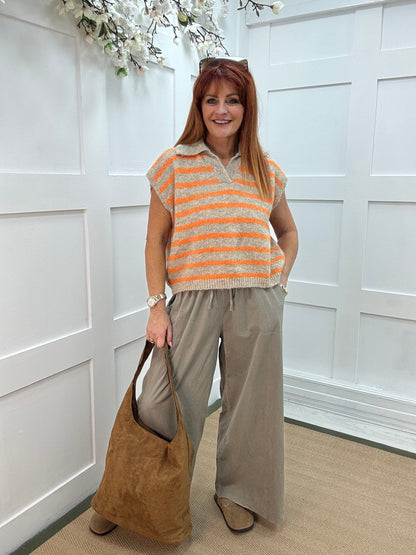 Talisa: Orange & beige stripe sleeveless top. One size 12-18