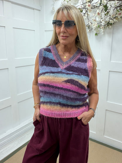 Kitty: Multicoloured stripe tank top. One size: 10-16