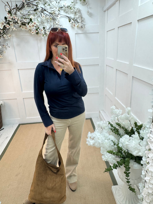 Layla: Navy cotton layering shirt. 4 sizes