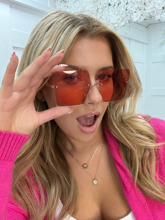 Sunny Rae: Pink & gold square fashion sunglasses